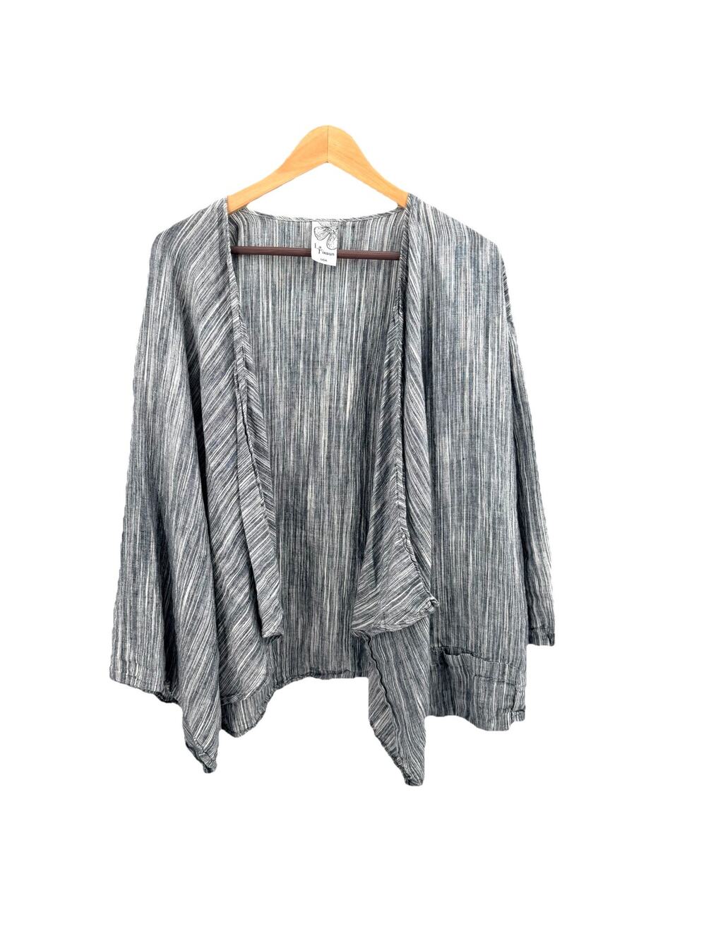 La Fixsun Open Front Cardigan Jacket Blue Striped Lagenlook Boxy Womens Small